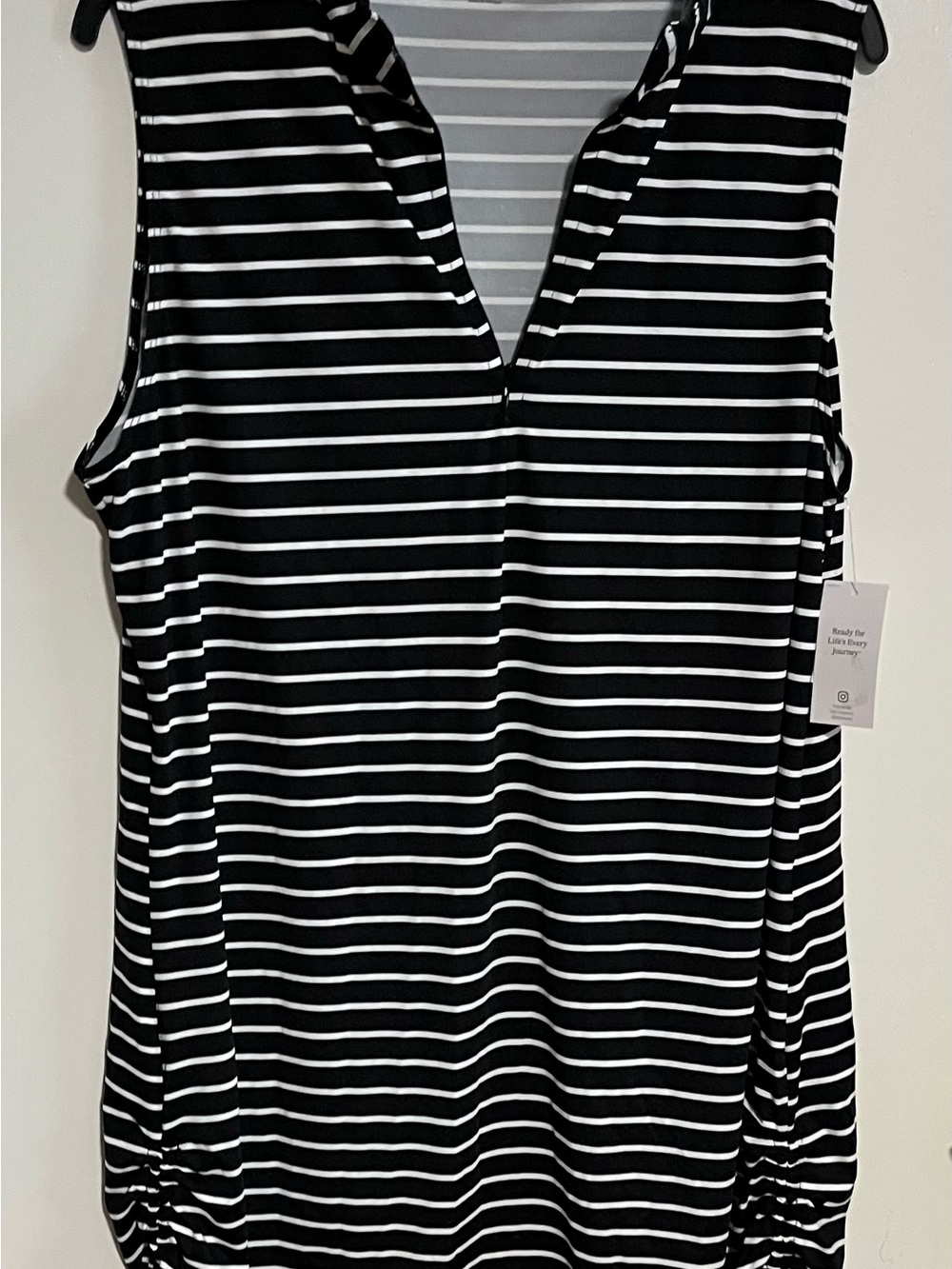 Black & White Striped Sleeveless V-Neck Women Cover - Up